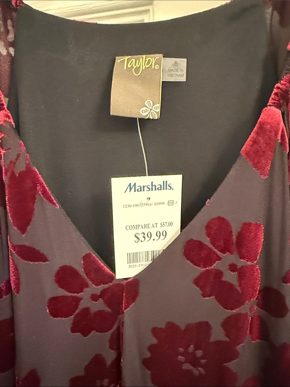 Taylor & Sage Black Long-Sleeve Dress with Red Floral Burnout - Picture 2 of 4